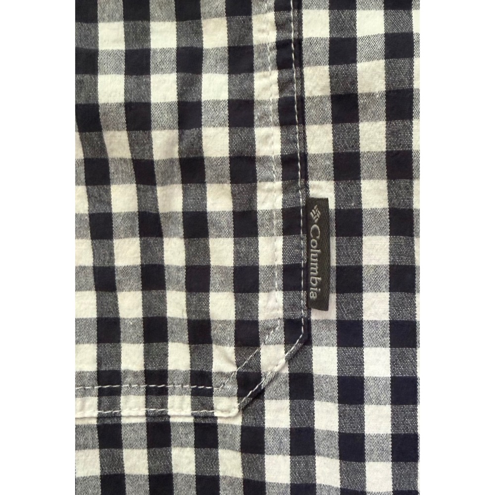 Columbia Mens XL Gingham Button Down Shirt Navy Blue White Long Sleeve Cotton - Picture 3 of 6
